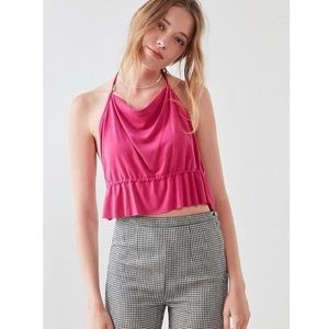 UO Ecoté Pink Halter Neck Tie Top